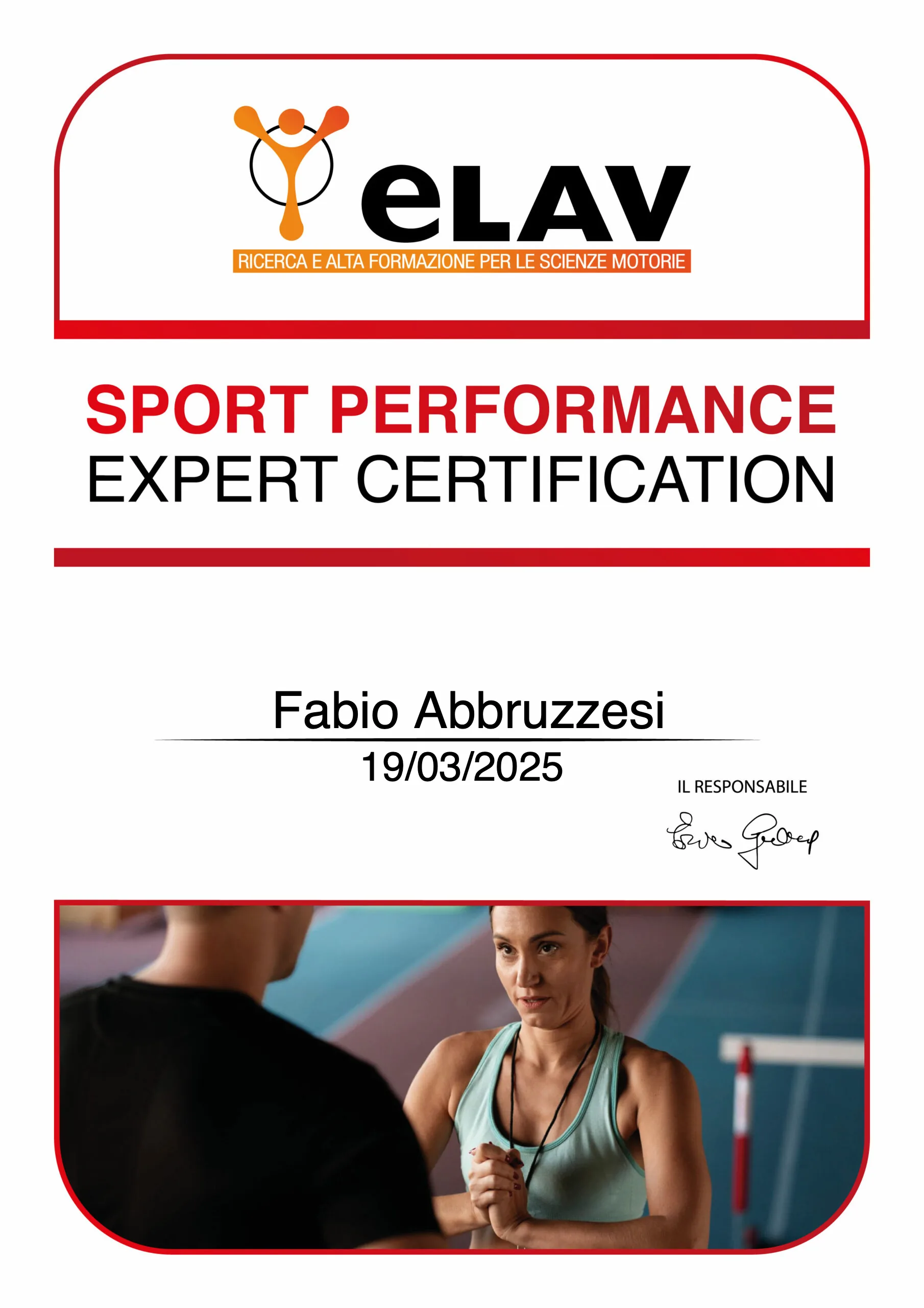 ELAV Sport Performance Expert certificate