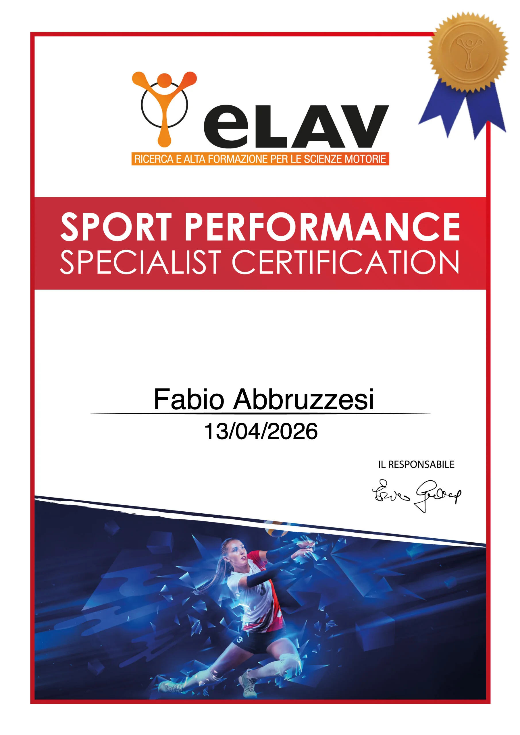 ELAV Sport Performance Specialist certificate