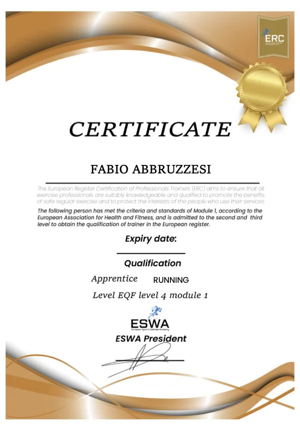 ESWA Running Level 1 certificate